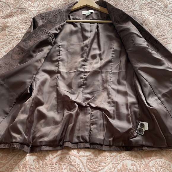 Dusty Plum Linen Blend Abstract Print Boyfriend Blazer EUC - Picture 12 of 16